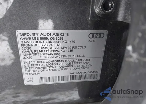 2018 Audi Q7 3.0T Premium from USA, damaged, VIN WA1LAAF79JD030607